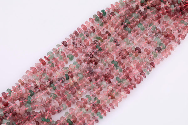 Natural Strawberry quartz and prehnite Roundel Nugget Beads - about 6-8mm wide - Full Strand 15.5 inch Strand AAA Quality Smooth