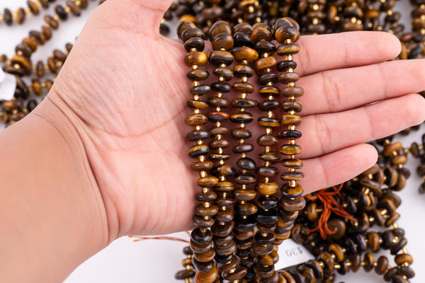 Natural Tiger's Eye Roundel Nugget Beads - about 8-10mm wide - Full Strand 15.5 inch Strand AAA Quality Smooth