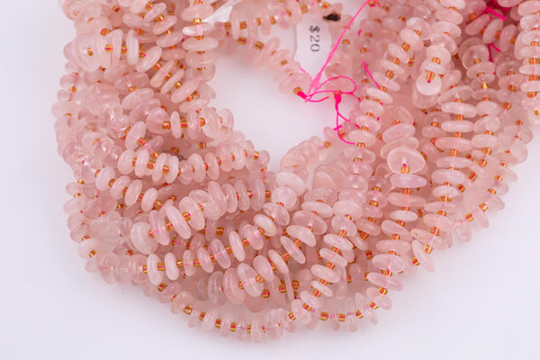 Natural Rose Quartz Roundel Nugget Beads - about 9-12mm wide - Full Strand 15.5 inch Strand AAA Quality Smooth