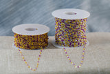 Purple and Yellow- 1.5mm Gold-filled Sterling Silver Multi Color Close Spacing Enamel Chain by foot or 50 feet Permanent Jewelry Chain