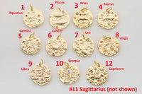 Dainty 18K Gold Zodiac Horoscope Sign Medallion Pendant Sparkle Astro Coin for Necklace Bracelet Jewelry Making Supply- 11mm