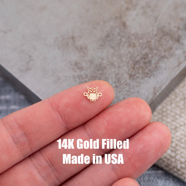 Tiny Owl Connector for Permanent Jewelry - 14Kt Gold Filled Sterling Silver - Permanent Jewelry Supply - Permanent Jewelry Connector Charms
