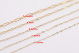 May include: Five gold-colored chain necklaces of varying sizes are displayed against a white background. The chains have oval-shaped links. The sizes are labeled: 1-2x5mm, 2-3x6mm, 3-3x9mm, 4-4mm, and 5-5x14mm, indicating the dimensions of the links.