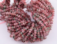 Natural Strawberry quartz and prehnite Roundel Nugget Beads - about 6-8mm wide - Full Strand 15.5 inch Strand AAA Quality Smooth
