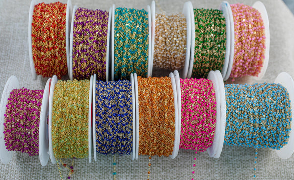 Gold Filled Enamel Chain Birthstone Colors - 1.5mm Chain - 14/20 or Sterling Silver Enamel Chains - By the Foot