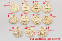 Dainty 18K Gold Zodiac Horoscope Sign Medallion Pendant Sparkle Astro Coin for Necklace Bracelet Jewelry Making Supply- 11mm