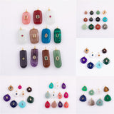 Natural stone pendant charm with crystal in the middle - gold plated brass bail