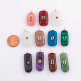 Natural stone pendant charm with crystal in the middle - gold plated brass bail