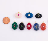 Natural stone pendant charm with crystal in the middle - gold plated brass bail