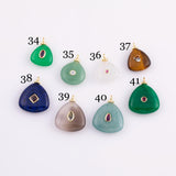 Natural stone pendant charm with crystal in the middle - gold plated brass bail