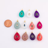 Natural stone pendant charm with crystal in the middle - gold plated brass bail