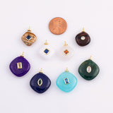 Natural stone pendant charm with crystal in the middle - gold plated brass bail