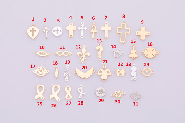 14k Gold Filled Connectors Permanent Jewelry Connector Selection 14kt gold filled Sterling Silver Made in USA Religious Cross David Ribbon