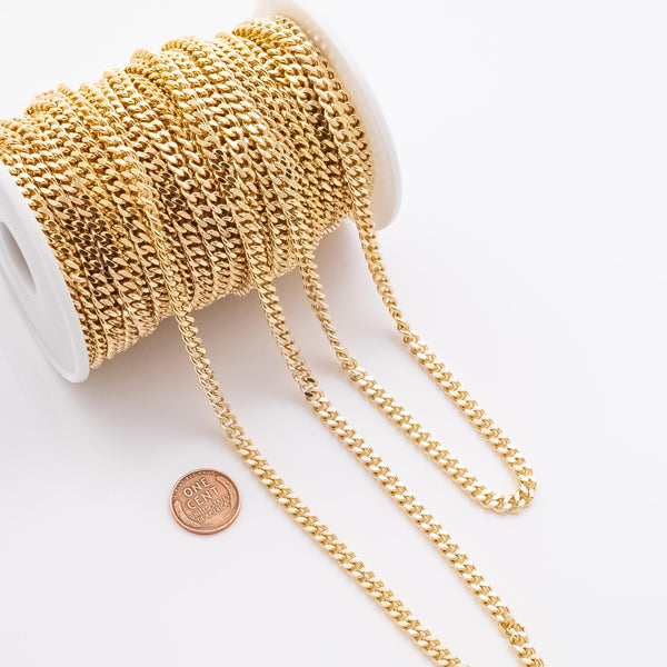 Cuban Curb 5.2mm CCC Ion Plated Brass Chain - Tarnish Resistant Wholesale 1 yard per order