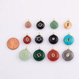 Natural stone pendant charm with crystal in the middle - gold plated brass bail