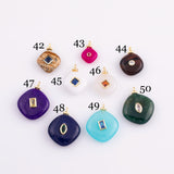 Natural stone pendant charm with crystal in the middle - gold plated brass bail