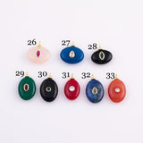 Natural stone pendant charm with crystal in the middle - gold plated brass bail