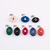 Natural stone pendant charm with crystal in the middle - gold plated brass bail