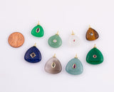 Natural stone pendant charm with crystal in the middle - gold plated brass bail