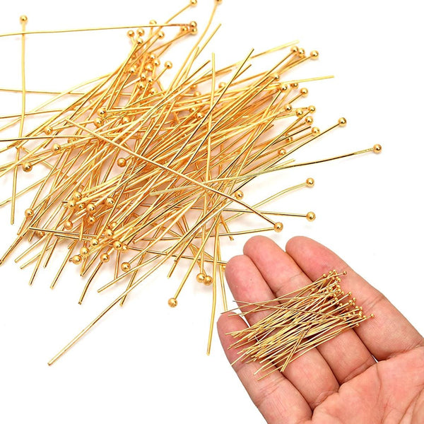 100pc 22GA Headpins ballpins Head pins ball pin gold plated brass 1" 1.5" 2" 22 gauge