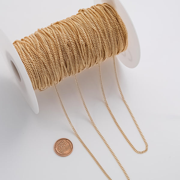 Cuban Curb 2mm CCC Ion Plated Brass Chain - Tarnish Resistant Wholesale 1 yard per order