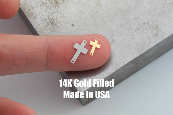 2pcs Cross Connectors - 14Kt Gold Filled or Sterling Cross Connectors Religious Link Bracelet or Necklace Permanent Jewelry