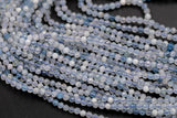 Aquamarine- Beads Full Strands-15.5 inches- 2mm and 3mm- Nice Size Hole- Diamond Cutting, High Facets-Nice and Sparkly-Faceted Round