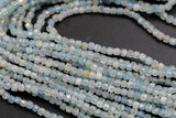 Natural Blue Calcite- Beads Full Strands-15.5 inches- 3mm- Nice Size Hole- Diamond Cutting, High Facets-Nice and Sparkly-Faceted Cube