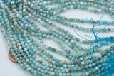 Natural Larimar - Full Strands-15.5 inches-3mm and 4mm- Nice Size Hole- Diamond Cutting, High Facets-Nice and Sparkly-Faceted Round
