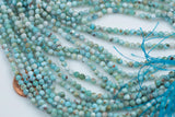 Natural Larimar - Full Strands-15.5 inches-3mm and 4mm- Nice Size Hole- Diamond Cutting, High Facets-Nice and Sparkly-Faceted Round