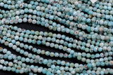 Natural Larimar - Full Strands-15.5 inches-3mm and 4mm- Nice Size Hole- Diamond Cutting, High Facets-Nice and Sparkly-Faceted Round