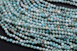 Natural Larimar - Full Strands-15.5 inches-3mm and 4mm- Nice Size Hole- Diamond Cutting, High Facets-Nice and Sparkly-Faceted Round