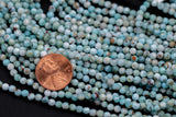 Natural Larimar - Full Strands-15.5 inches-3mm and 4mm- Nice Size Hole- Diamond Cutting, High Facets-Nice and Sparkly-Faceted Round