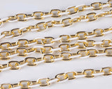 18K Gold Plated and White Enamel Plated Copper Chunky Thick Colorful Oval Link Chain By The Foot Summer Jewelry Making/Designs- 10x13mm