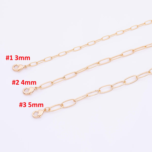 Round Paperclip Necklaces 16" 18" 3mm 4mm 5mm For Layering Tarnish Resistant PVD Ion Plating Ion Plated
