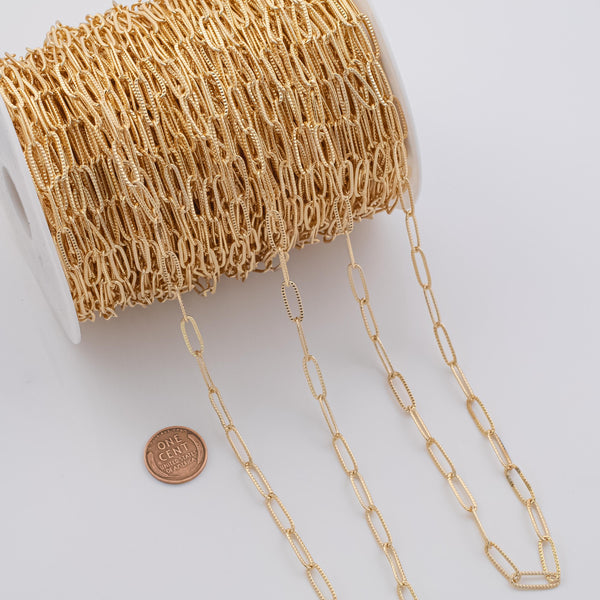 5x14mm Textured CCC Ion Plated Brass Chain - Tarnish Resistant Wholesale 1 yard per order
