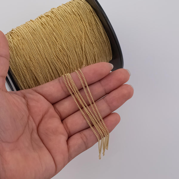 1.5mm Cuban Curb CCC Ion Plated Brass Chain - Tarnish Resistant Wholesale 1 yard per order