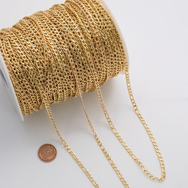 4mm Figaro CCC Ion Plated Brass Chain - Tarnish Resistant Wholesale 1 yard per order