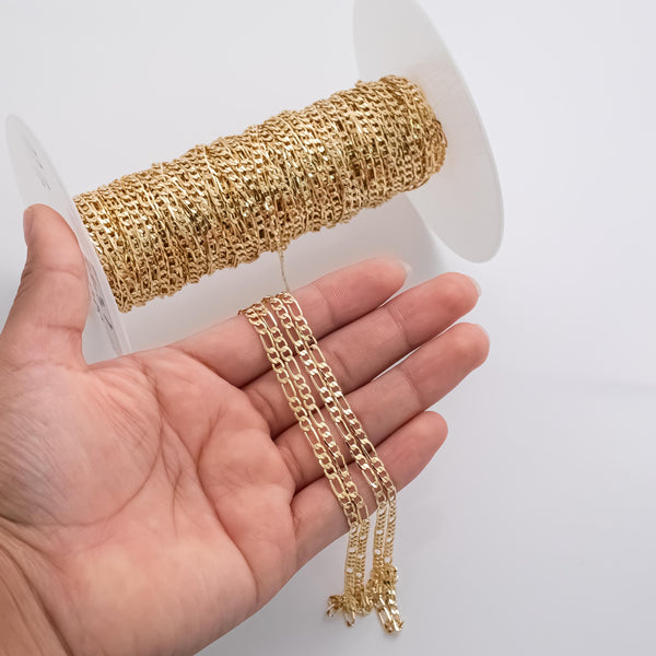 3mm Figaro CCC Ion Plated Brass Chain - Tarnish Resistant Wholesale 1 yard per order
