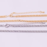 18" 14k Gold Plated Ion Silver Necklace Charm Bar Necklace Cuban Curb Chain Necklace 3.5mm