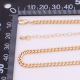 18" 14k Gold Plated Ion Silver Necklace Charm Bar Necklace Cuban Curb Chain Necklace 3.5mm