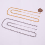 18" 14k Gold Plated Ion Silver Necklace Charm Bar Necklace Cuban Curb Chain Necklace 3.5mm
