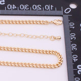 18" 14k Gold Plated Ion Silver Necklace Charm Bar Necklace Cuban Curb Chain Necklace 3.5mm