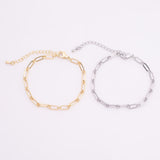 14k Gold PVD Ion Plated Charm Bar Bracelet Paperclip Long and Short 4mm