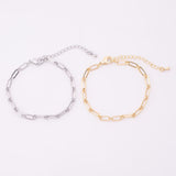 14k Gold pvd Ion Plated Charm Bar Bracelet Paperclip Long and Short 4mm