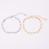 14k Gold PVD Ion Plated Charm Bar Bracelet Paperclip Long and Short 4mm