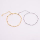 14k Gold pvd Ion Plated Charm Bar Bracelet Oval Rolo Chain 3.5mm