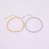 14k Gold PVD Ion Plated Charm Bar Bracelet Off Round Oval Rolo Bracelet 3.6x4.2mm