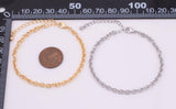 14k Gold PVD Ion Plated Charm Bar Bracelet Off Round Oval Rolo Bracelet 3.6x4.2mm