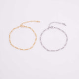 14k Gold PVD Ion Plated Tarnish Resistant Charm Bar Bracelet Figaro Italian Bracelet 2.5mm
